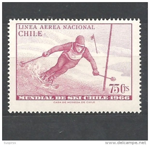 CILE   ( CHILE)  -1966 Airmail - World Skiing Championships 628 HINGED - Chile