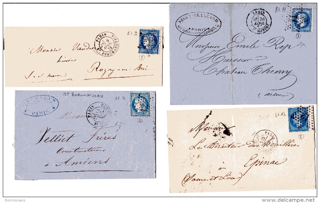 Lot De Lettres (41) Cartes Postales (5) (et Un Devant) Oblitérés étoiles De Paris - 1849-1876: Classic Period