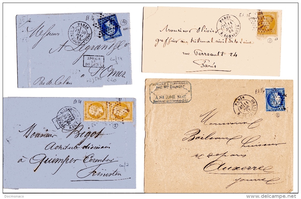 lot de lettres (41) cartes postales (5) (et un devant) oblitérés étoiles de Paris