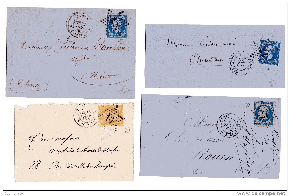 lot de lettres (41) cartes postales (5) (et un devant) oblitérés étoiles de Paris