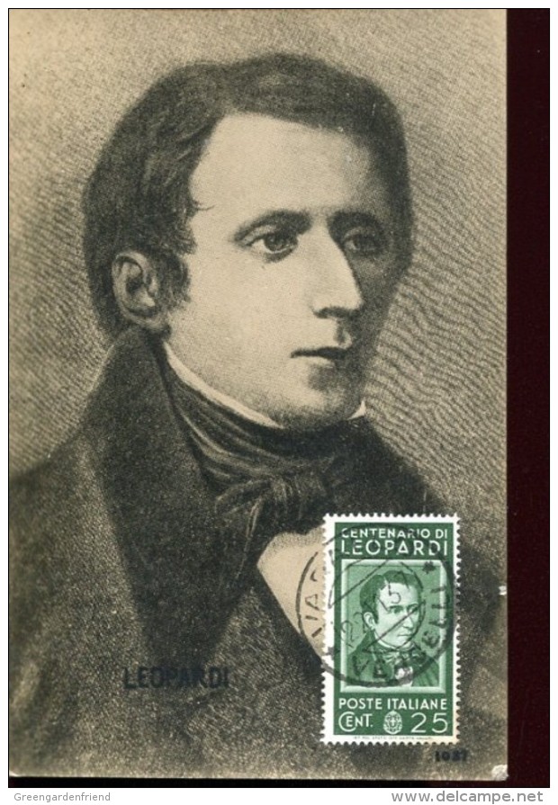 13148 Italia, Maximum 22.11.1937 Centenary Of  Italian Poet, Philosopher, Writer Giacomo Leopardi, - Cartas Máxima