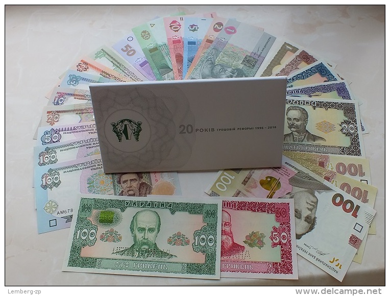 Ukraine - Set 28 Banknotes 1 2 5 10 20 50 100 Hryven 1992 - 2015 UNC Lemberg-Zp - Ukraine