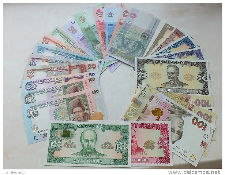 Ukraine - Set 28 Banknotes 1 2 5 10 20 50 100 Hryven 1992 - 2015 UNC Lemberg-Zp - Ukraine