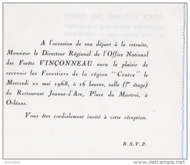 VP5520 - Carte - Carton D´Invitation De L'Office National Des Forets à ORLEANS - Garde Forestier - Sonstige & Ohne Zuordnung