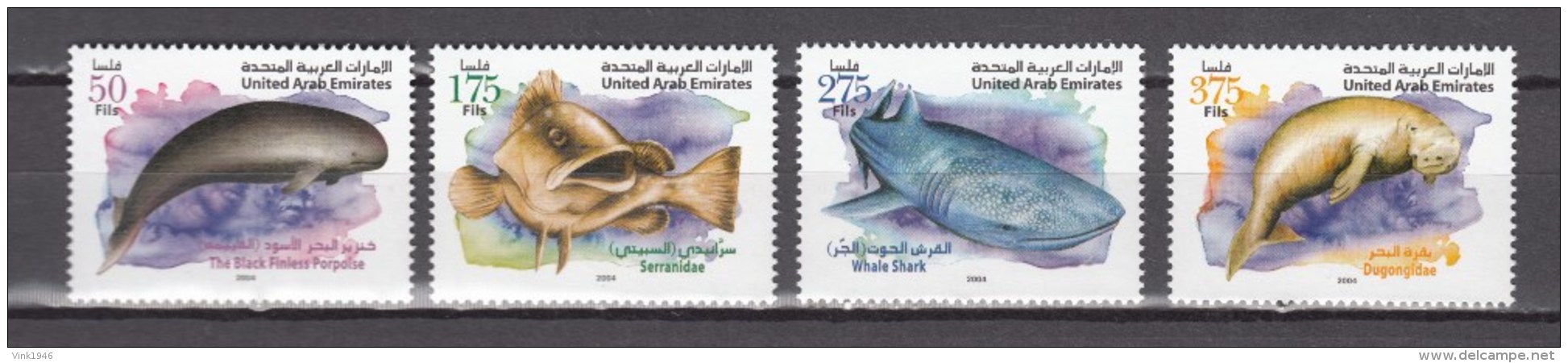 United Arab Emirates UAE 2004,4V,marine Life,the Black Finless Porpoise,fish,vis,whale Shark,dugong,MNH/Postfris(A2739) - Dolfijnen