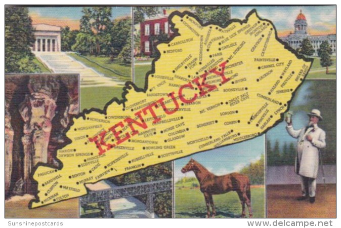 Map Of Kentucky With Multi View Curteich - Landkarten