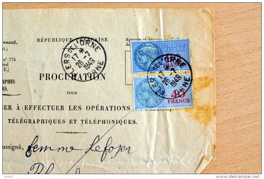 Procuration PTT - Timbres Fiscaux - RONFEUGERAI (Orne -61) (CL 539) - Autres & Non Classés