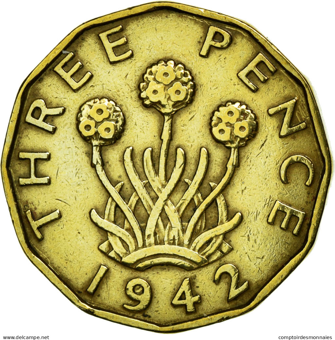 Monnaie, Grande-Bretagne, George VI, 3 Pence, 1942, TTB+, Nickel-brass, KM:849 - F. 3 Pence