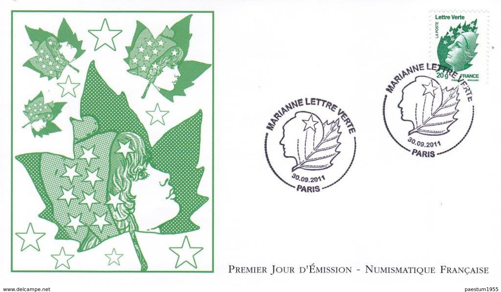 Set De 4 FDC Enveloppe Premier Jour FRANCE 2011 Série MARIANNE De Beaujard Complète  Lettre Verte 2011 - 2010-2019