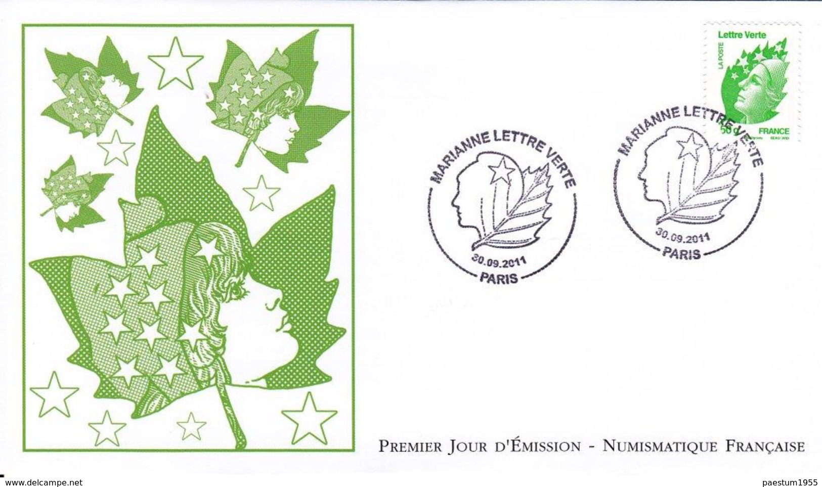 Set De 4 FDC Enveloppe Premier Jour FRANCE 2011 Série MARIANNE De Beaujard Complète  Lettre Verte 2011 - 2010-2019