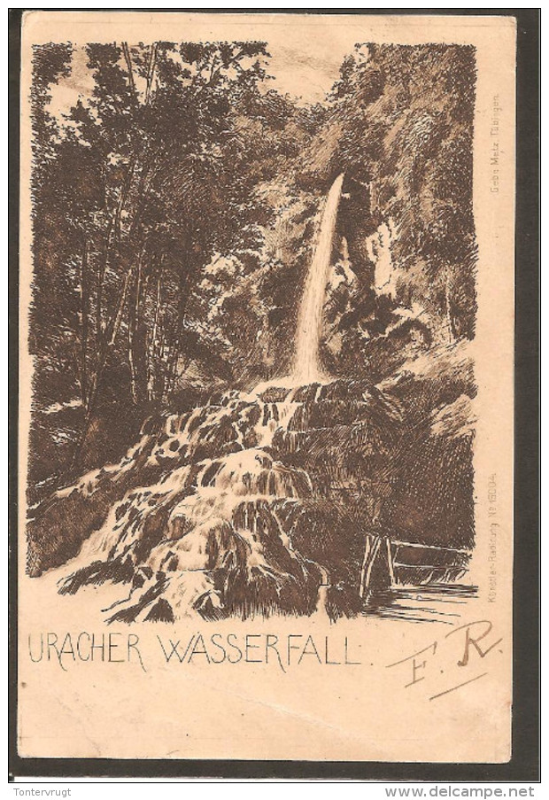 Bad Urach. Uracher Wasserfall. Künstler Radirung - Bad Urach