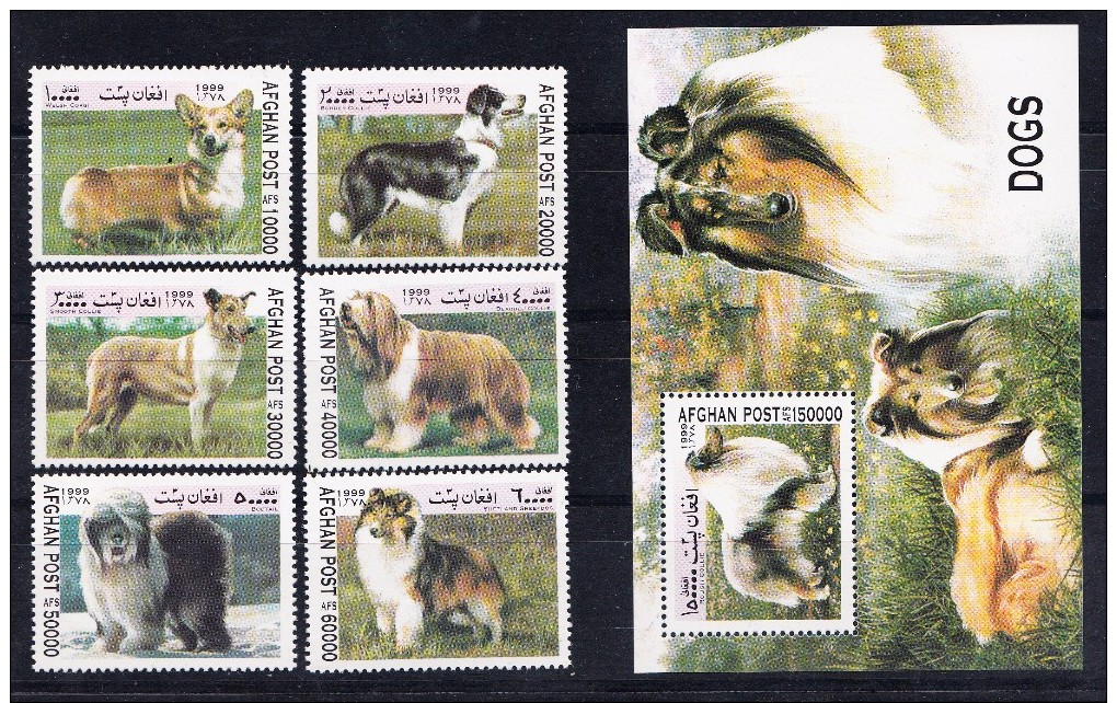 AFGANISTAN 1999  MAMIFEROS: PERROS  SERIE COMPLETA+HOJA BLOQUE.NUEVOS SIN CHARNELA. SES955 - Perros