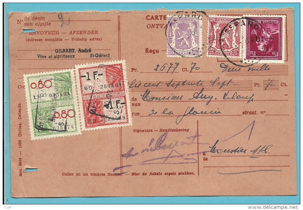 281+282+724N Op Ontvangkaart (Carte-recepisse) Met Stempel ST-GERARD - 1946 -10%