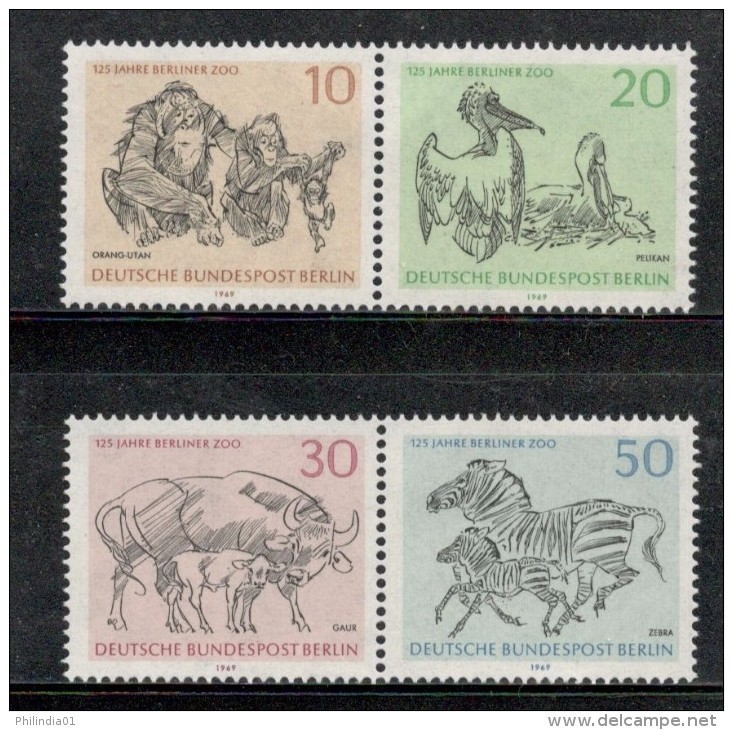 Germany 1967 Wildlife Berlin Zoo Animals Zebra Bird Orangutan Sc 9N275 MNH # 327 - Other & Unclassified