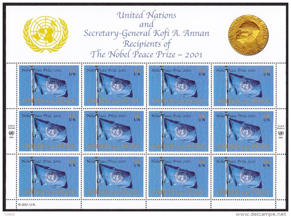 UN - United Nations New York 2001 MNH Nobel Peace Prize Souvenirsheet In Folder W/Kofi Annan Print - Sonstige & Ohne Zuordnung