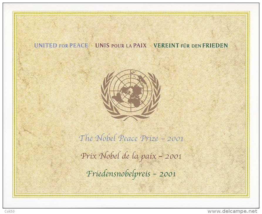 UN - United Nations New York 2001 MNH Nobel Peace Prize Souvenirsheet In Folder W/Kofi Annan Print - Autres & Non Classés