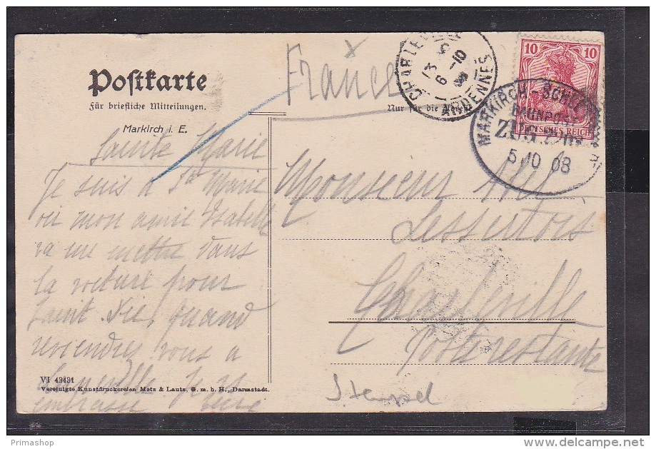 S57 /    Sainte Marie Aux Mines , Markirch Elsass / Bahnpost Schlettstadt 1908 - Sainte-Marie-aux-Mines