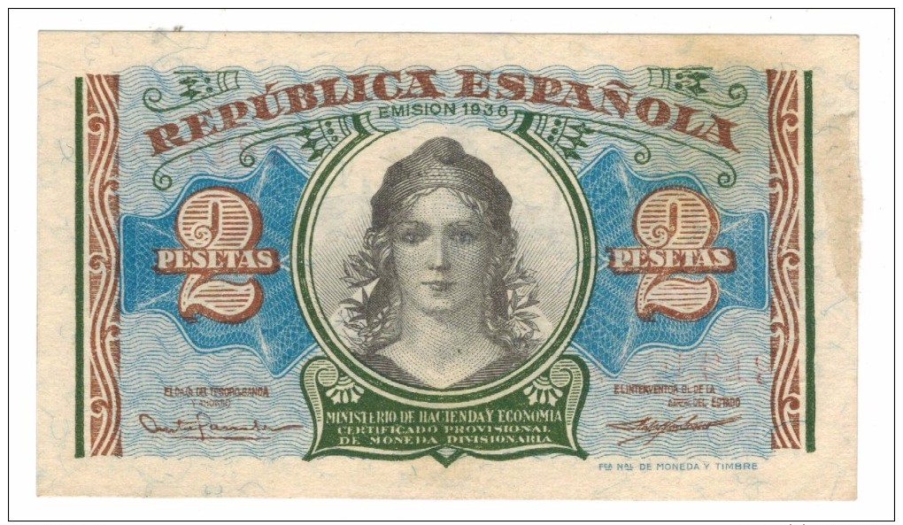 Spain 2 Pesetas,  AUNC. Free Ship. To USA - 1-2 Peseten