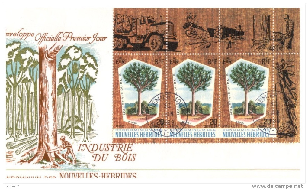 (919) New Hebrides - Tree FDC Cover 1969 - Timber Industry - 3 Stamps (Nouvelle Hebrides) Top Of Page - FDC