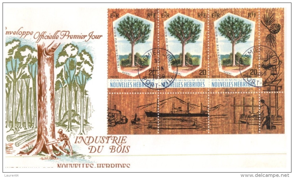 (919) New Hebrides - Tree FDC Cover 1969 - Timber Industry - 3 Stamps (Nouvelle Hebrides) Bottom Of Page - FDC