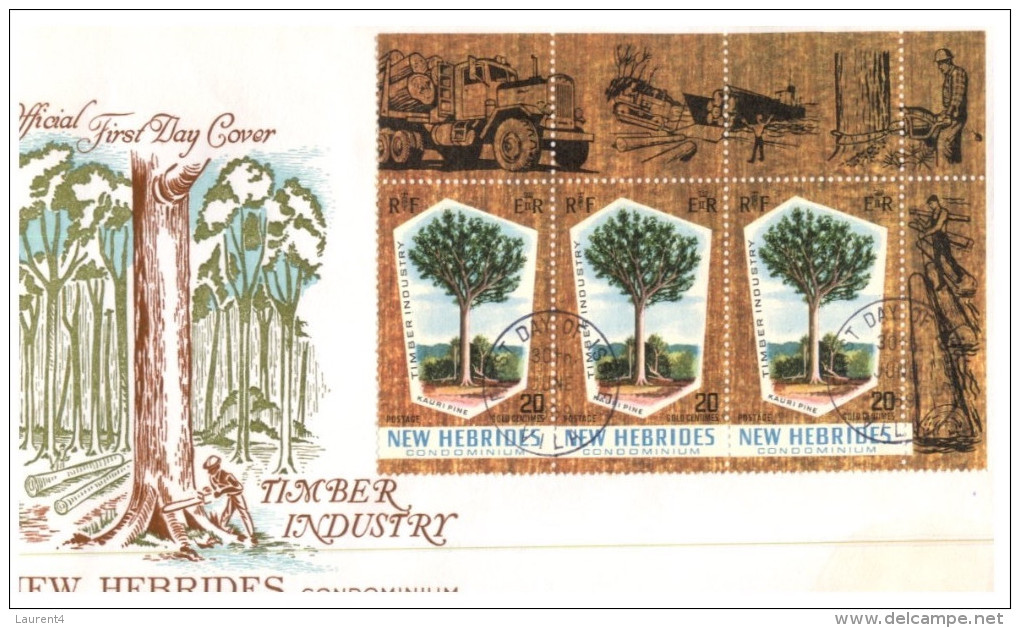 (919) New Hebrides - Tree FDC Cover 1969 - Timber Industry - 3 Stamps (New Hebrides) Top Of Page - FDC