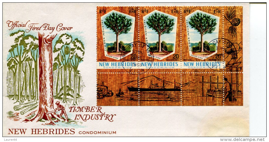 (919) New Hebrides - Tree FDC Cover 1969 - Timber Industry - 3 Stamps (New Hebrides) Bottom Of Page - FDC