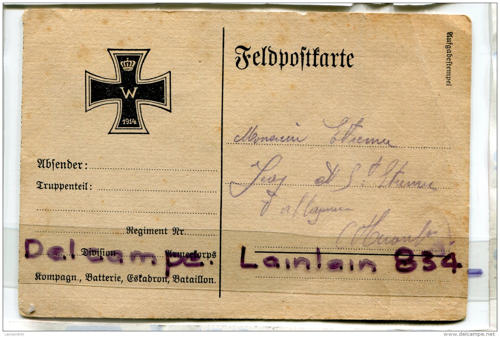 - Feldpostkarte - Allemagne - écrite Par Un Prisonnier, En 1915, Croix Noire, Pour L'Hérault, Scans, écrite Au Verso. - Briefe U. Dokumente