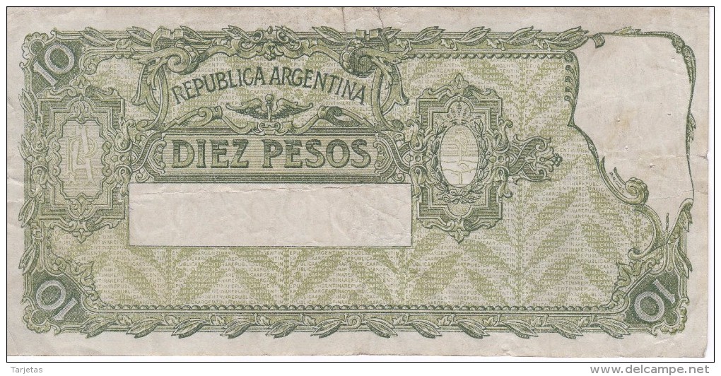 BILLETE DE ARGENTINA DE 10 PESOS DEL AÑO 1935 (BANKNOTE) - Argentina