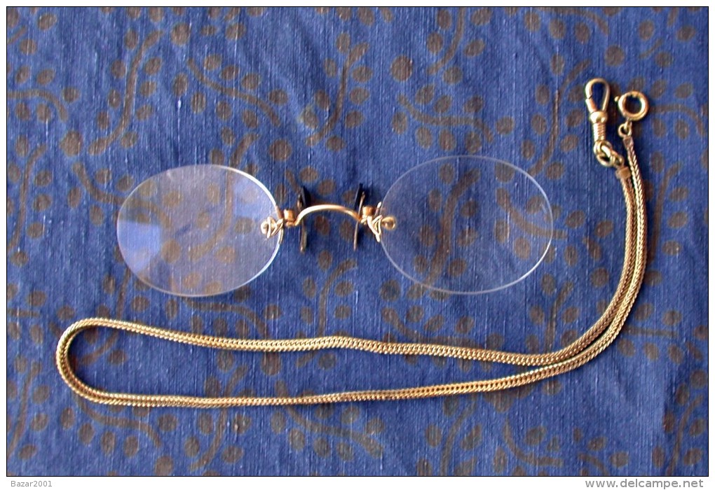 Occhiali D'epoca Con Ponte Placcato Oro 18k Con Catenella E Scatola Originale - Glasses