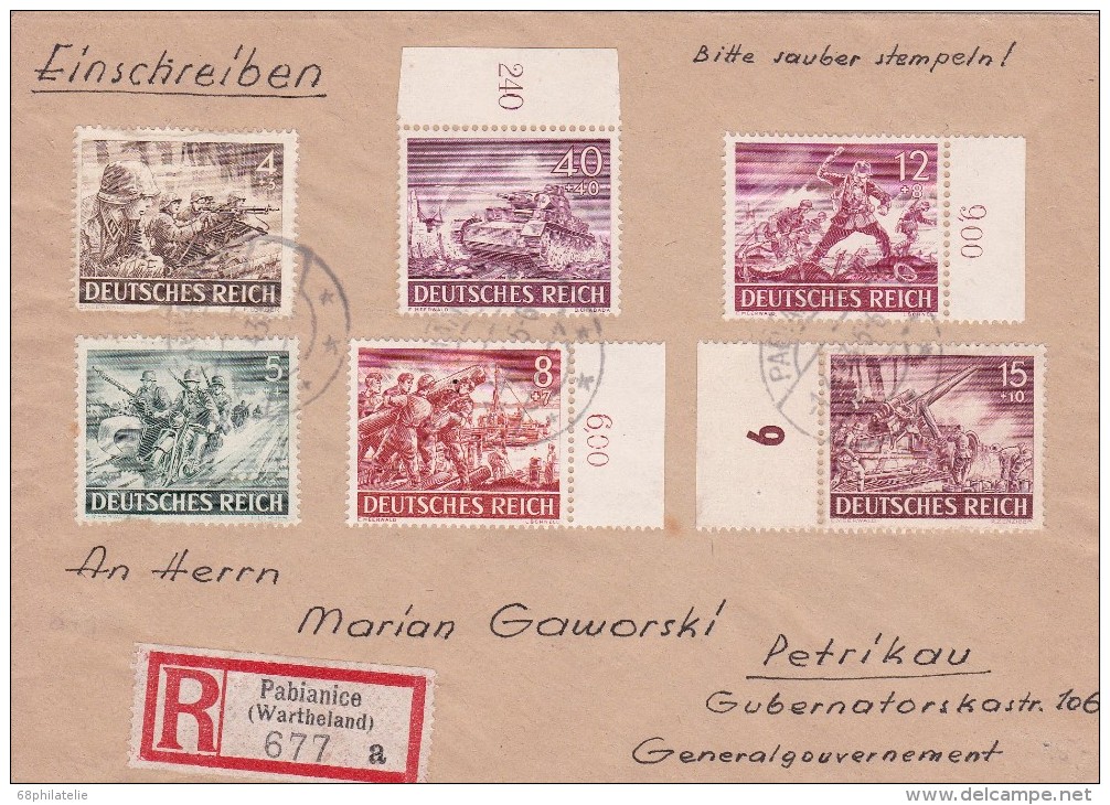 ALLEMAGNE  LETTRE RECOMMANDEE SANS CACHET ARRIVEE DE PABIANICE 1943 - Briefe U. Dokumente