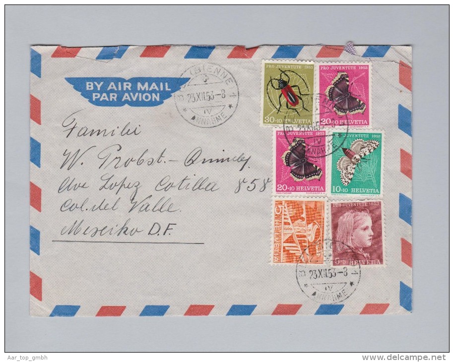Schweiz Pro Juventute 1953-12-23 Bienne Brief Nach Mexico - Covers & Documents