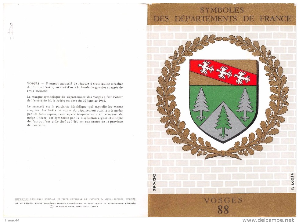 ¤¤   -  Carte Double  -  Symboles Des Départements De France  -  VOSGES  -  Blason , Héraldisme   -  ¤¤ - Autres & Non Classés