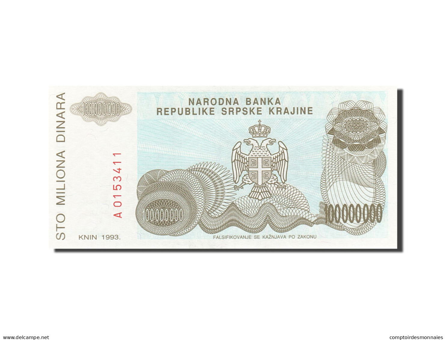 Billet, Croatie, 100 Million Dinara, 1993, 1993, KM:R25a, NEUF - Croatia