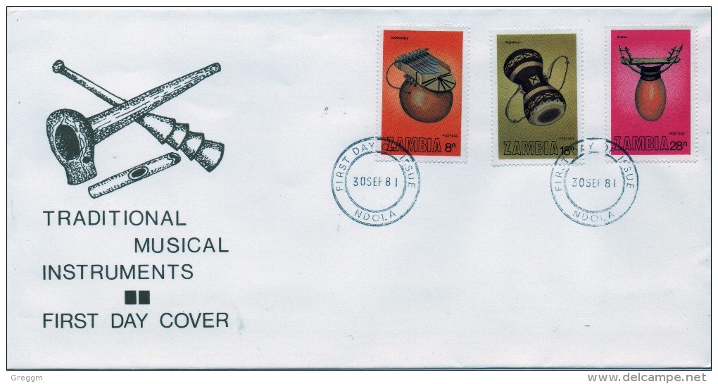 Zambia First Day Cover To Celebrate Musical Instruments. - Zambia (1965-...)