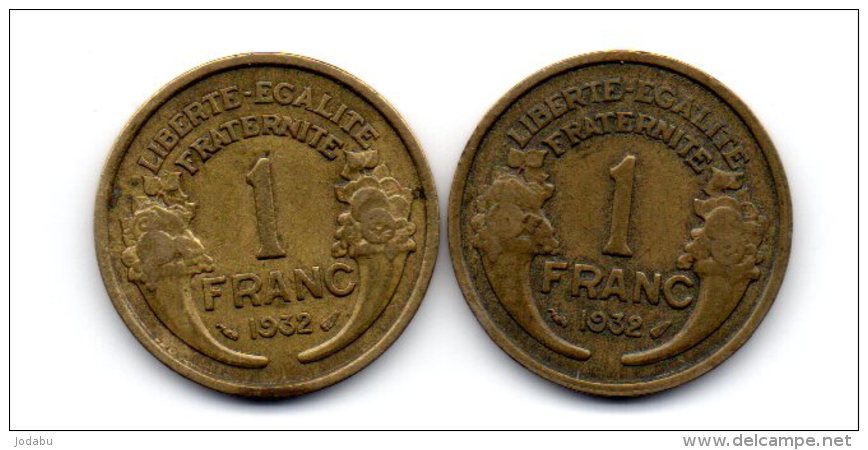 2 Belles Piéces De 1 Franc 1932 (2 Ouvert- Et- 2 Fermé Plus Rare ) - Variétés Et Curiosités