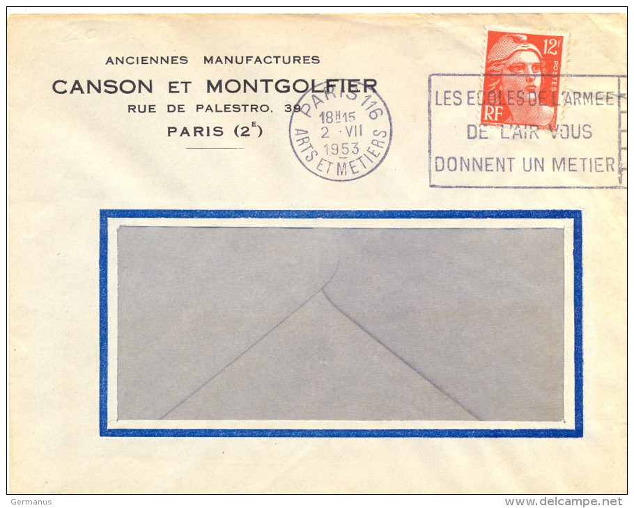 PARIS 116 ARTS ET METIERS OM FLIER Du 2.VII 1953 (avec H Dans HEURE) LES ECOLES DE L'ARMEE / DE L'AIR VOUS /... - Maschinenstempel (Werbestempel)