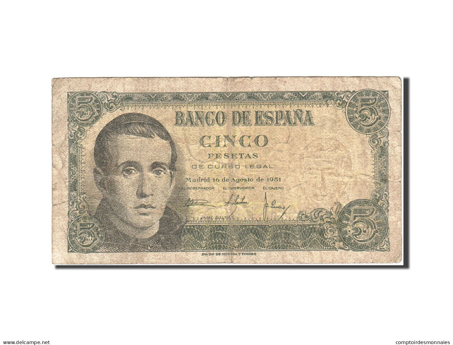 Billet, Espagne, 5 Pesetas, 1951, 1951-08-16, KM:140a, B+ - 5 Pesetas