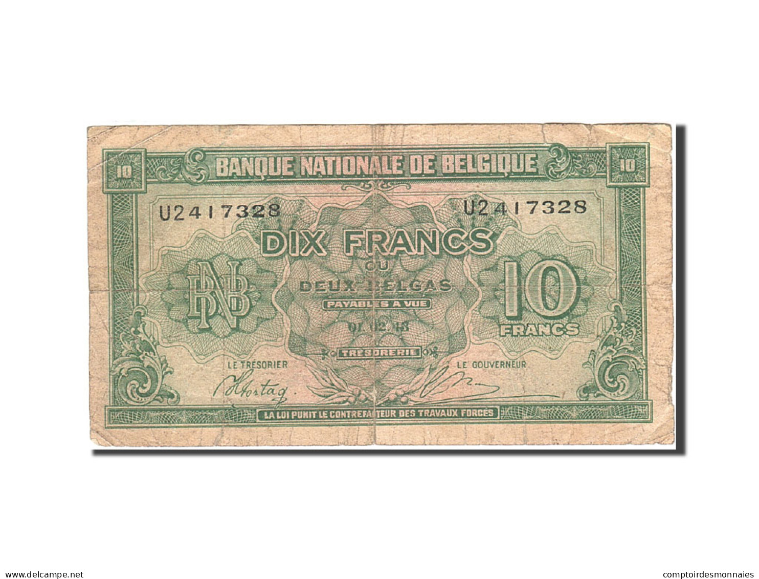 Billet, Belgique, 10 Francs-2 Belgas, 1943-1945, 1943-02-01, KM:122, B - 10 Francs-2 Belgas