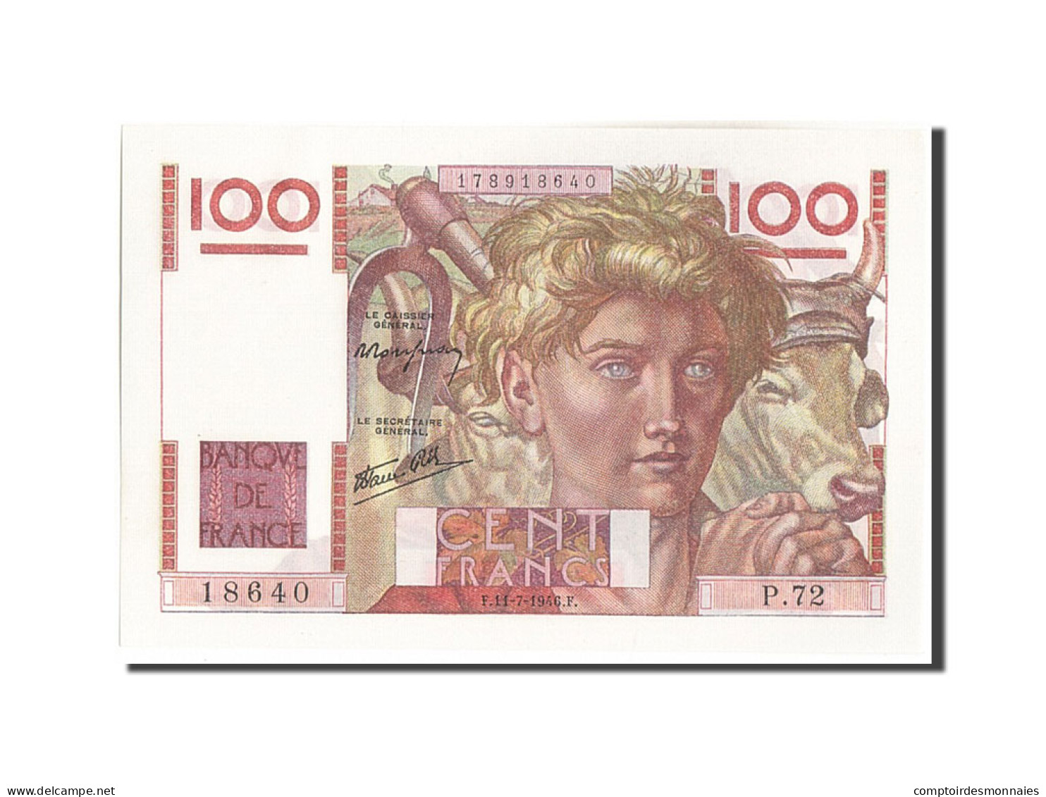 Billet, France, 100 Francs, 100 F 1945-1954 ''Jeune Paysan'', 1946, 1946-07-11 - 100 F 1945-1954 ''Jeune Paysan''