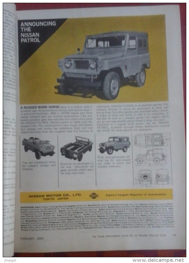 Revue Américaine Automobile International Février 1963, Nombreuses Pub Jeep, Nissan Patrol, General Motors ..., - Autres & Non Classés