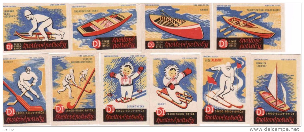 Slovaquie Boites D´allumettes-etiquettes Labels, Sport Ski Hockey Kanoe Aviron Traîneau,Fabricant Smre&#269;ina Ban. Bys - Boites D'allumettes - Etiquettes