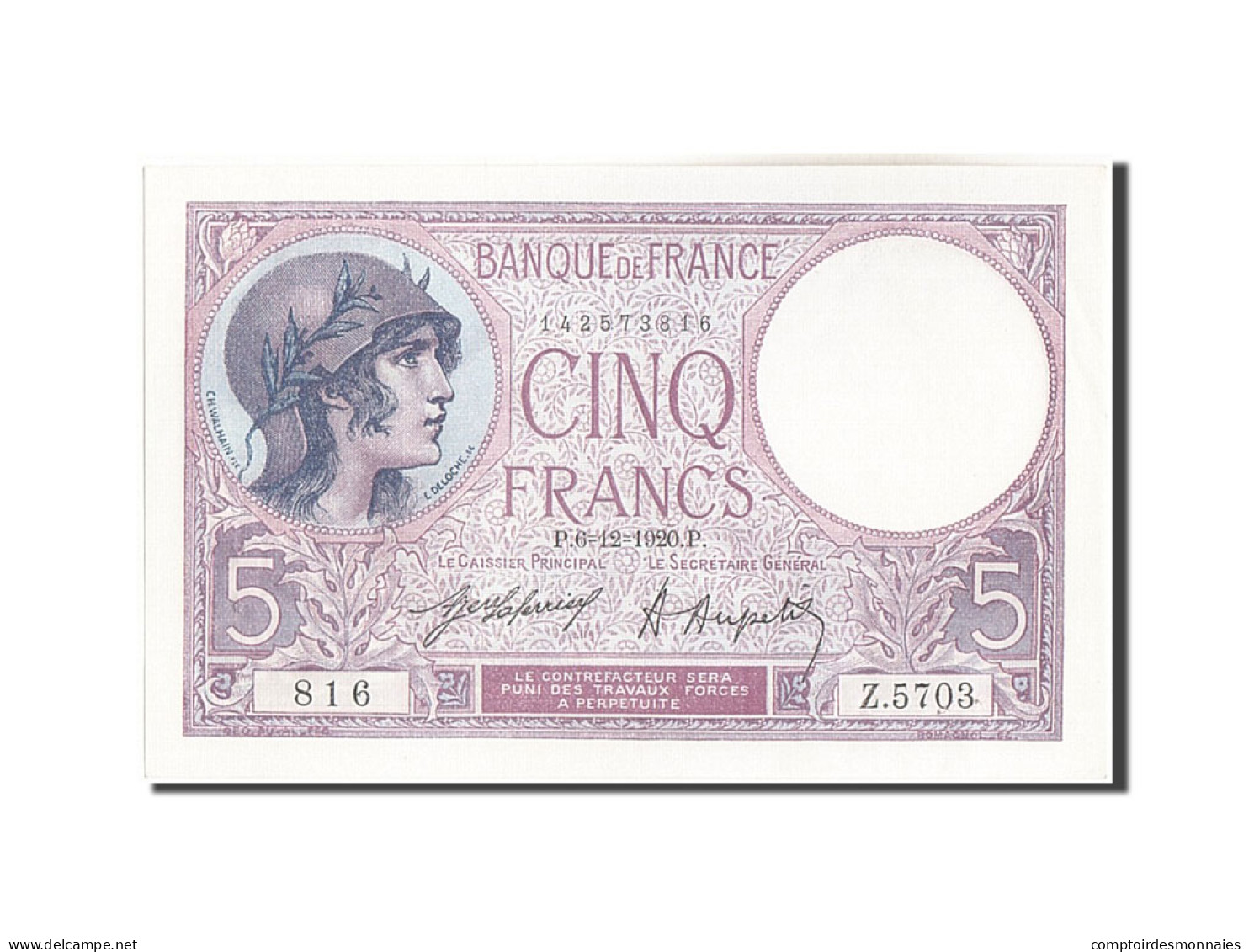 Billet, France, 5 Francs, 5 F 1917-1940 ''Violet'', 1920, 1920-12-06, SUP - 5 F 1917-1940 ''Violet''