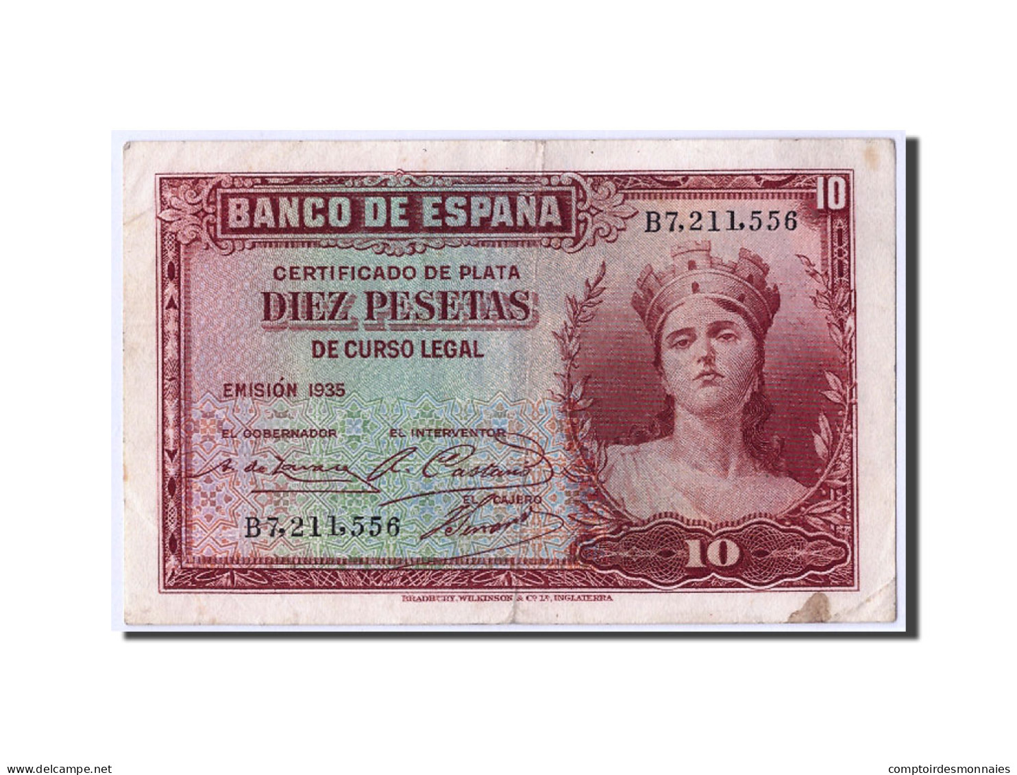 Billet, Espagne, 10 Pesetas, 1935, KM:86a, TB+ - 10 Pesetas