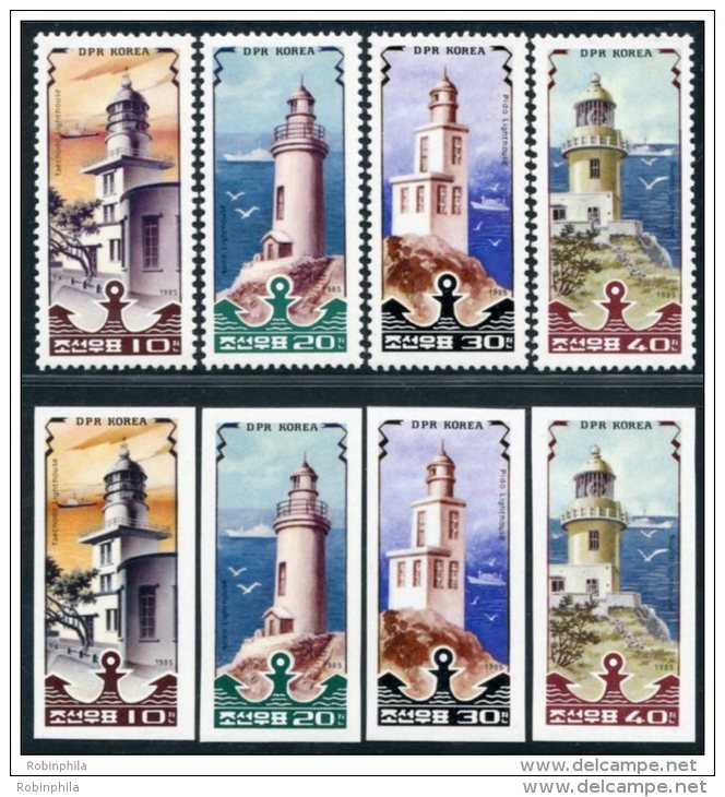 Korea 1985, SC #2460-63, Perf &amp; Imperf, Lighthouses - Faros