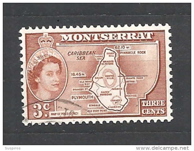 MONSERRAT    1953 -1957 Queen Elizabeth II, Local Motifs  132 USED MONSERRAT MAP - Montserrat