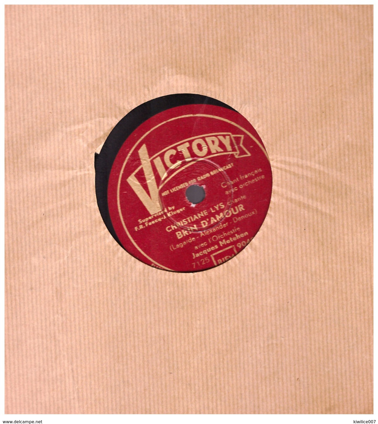 Disque 78 Tours  Christiane Lys J Ai Lu Dans Vos Yeux    Jacques Metehen   Victory  9040 - 78 Rpm - Gramophone Records