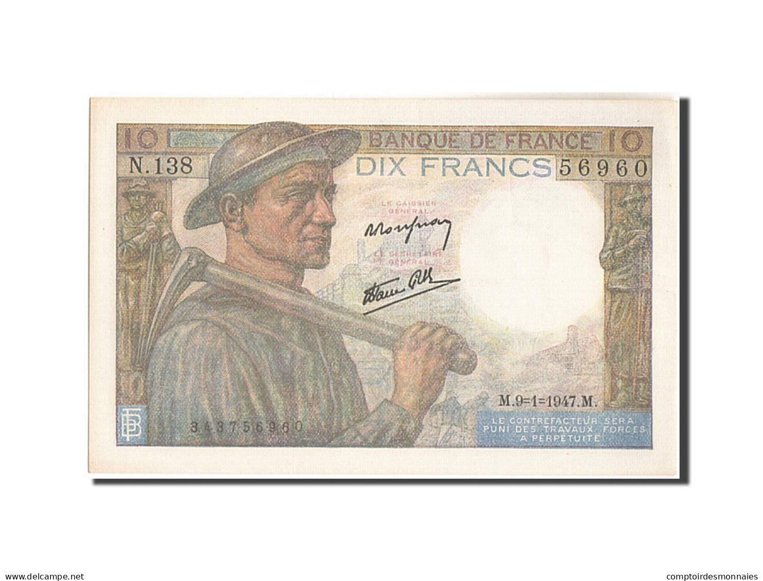 Billet, France, 10 Francs, 10 F 1941-1949 ''Mineur'', 1947, 1947-01-09, SPL - 10 F 1941-1949 ''Mineur''