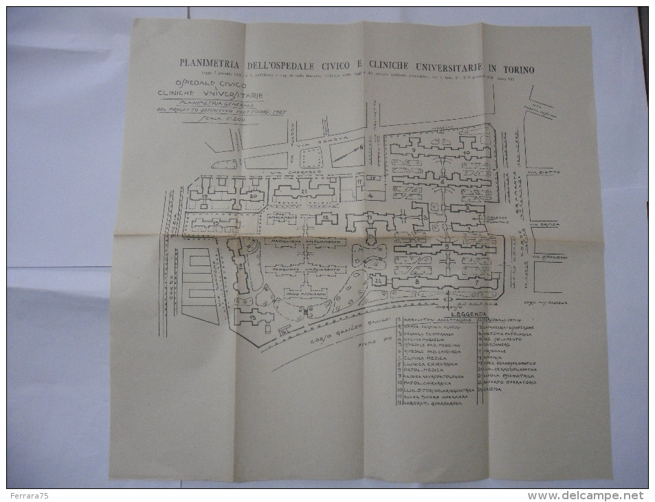 PLANIMETRIA DELL'OSPEDALE CIVICO E CLINICHE UNIVERSITARIE IN TORINO 1927. - Public Works