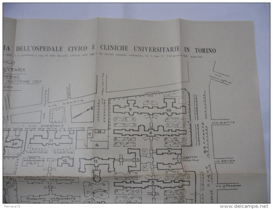 PLANIMETRIA DELL'OSPEDALE CIVICO E CLINICHE UNIVERSITARIE IN TORINO 1927. - Publieke Werken