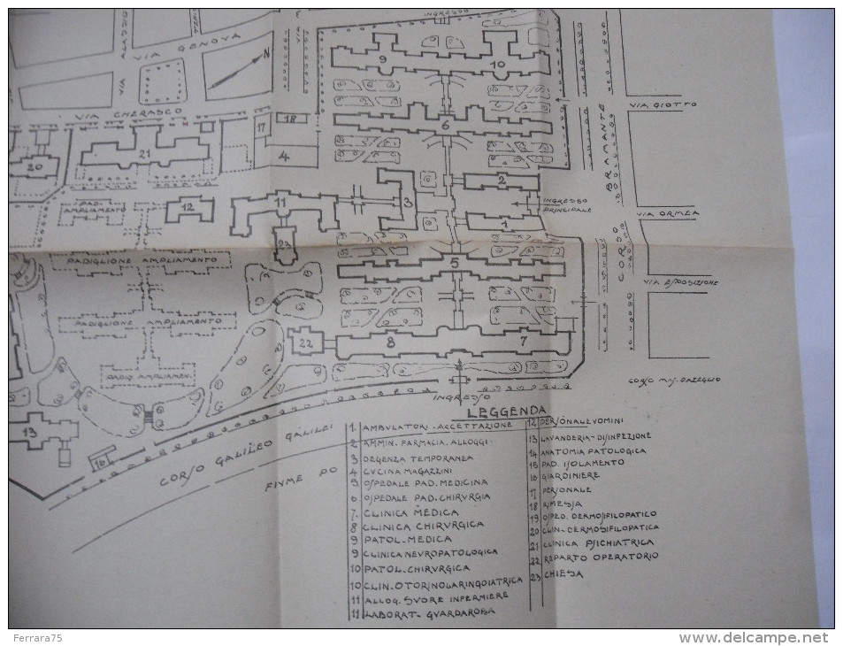 PLANIMETRIA DELL'OSPEDALE CIVICO E CLINICHE UNIVERSITARIE IN TORINO 1927. - Travaux Publics